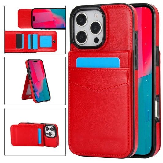 For iPhone 16 Pro Solid Color Card Slots Bracket PU Phone Case(Red) - iPhone 16 Pro Cases by buy2fix | Online Shopping UK | buy2fix