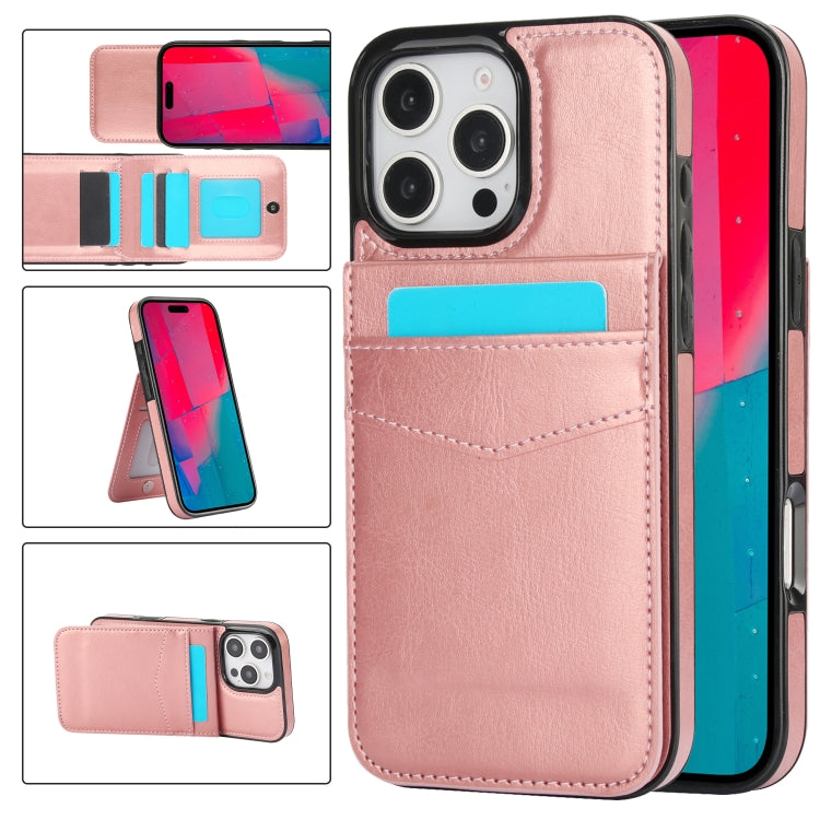 For iPhone 16 Pro Solid Color Card Slots Bracket PU Phone Case(Rose Gold) - iPhone 16 Pro Cases by buy2fix | Online Shopping UK | buy2fix