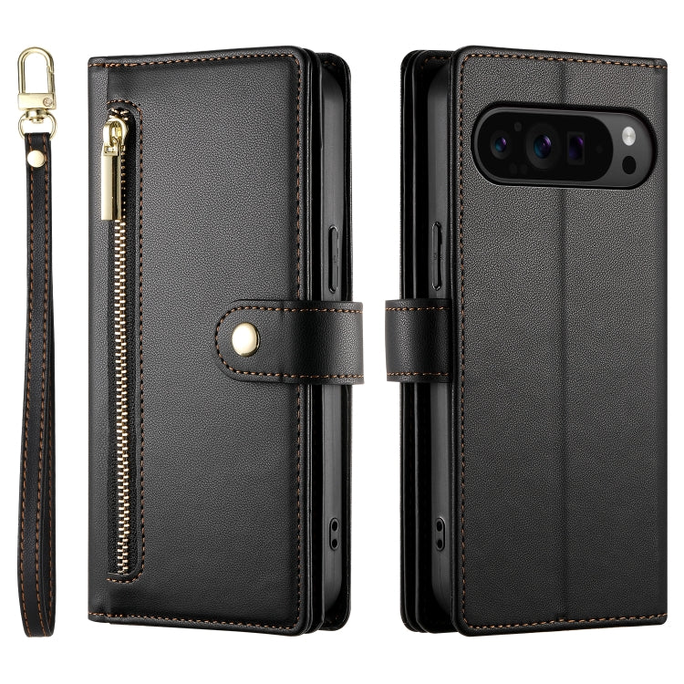 For Google Pixel 9 Pro XL Nine Card-slot Zipper Wallet Bag Leather Phone Case(Black) - Google Cases by buy2fix | Online Shopping UK | buy2fix