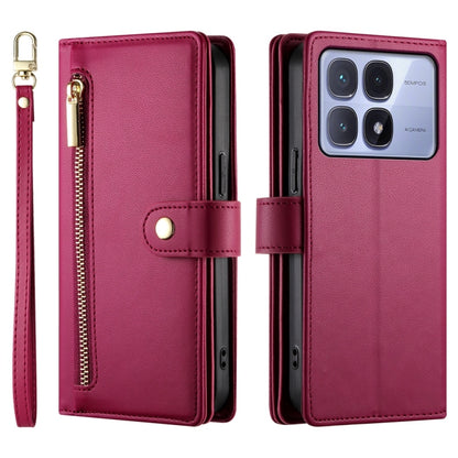 For Redmi K70 Ultra Nine Card-slot Zipper Wallet Bag Leather Phone Case(Red) - Xiaomi Cases by buy2fix | Online Shopping UK | buy2fix