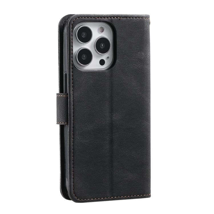 For iPhone 16 Pro Max Nail Skin Feel Stitching Calf Texture Leather Phone Case(Black) - iPhone 16 Pro Max Cases by buy2fix | Online Shopping UK | buy2fix