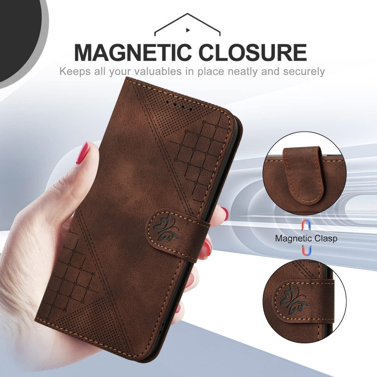 For OnePlus 11 YX0080 Grid Butterfly Embossed Pattern Flip Leather Phone Case with Lanyard(Coffee) - OnePlus Cases by buy2fix | Online Shopping UK | buy2fix