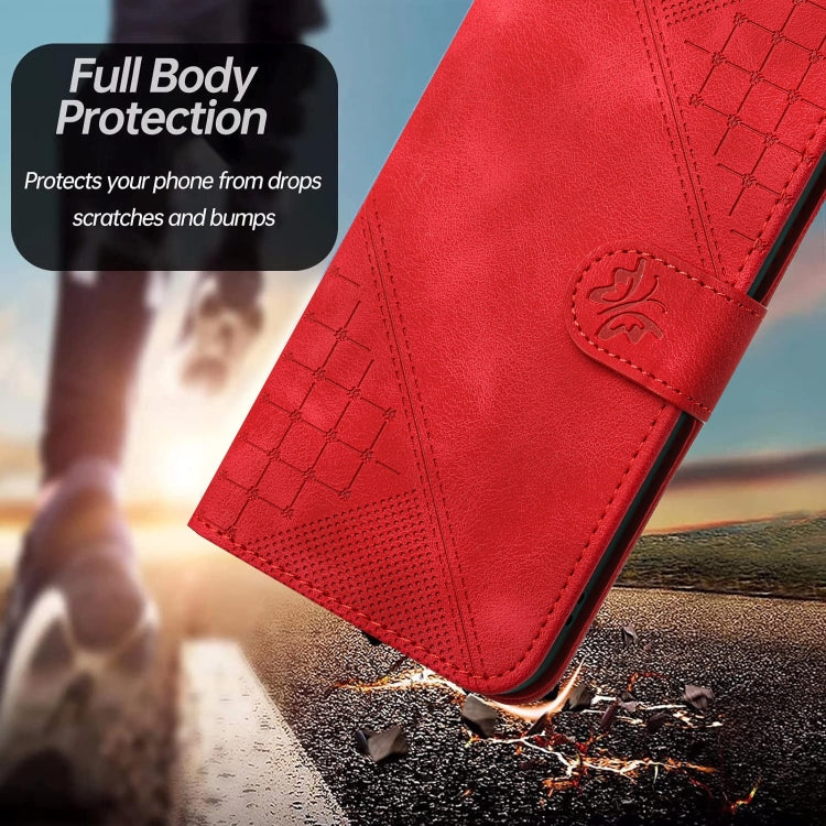 For Sony Xperia 1 VI 2024 YX0080 Grid Butterfly Embossed Pattern Flip Leather Phone Case with Lanyard(Red) - Sony Cases by buy2fix | Online Shopping UK | buy2fix