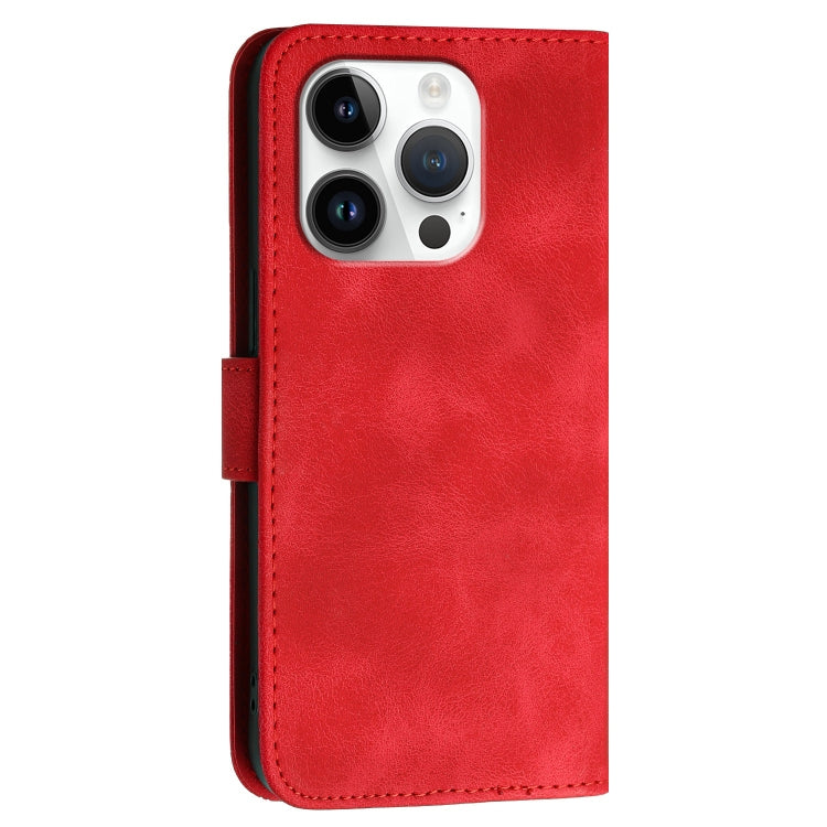 For iPhone 16 Pro YX0080 Grid Butterfly Embossed Pattern Flip Leather Phone Case with Lanyard(Red) - iPhone 16 Pro Cases by buy2fix | Online Shopping UK | buy2fix