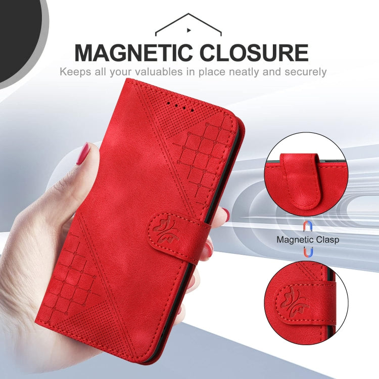 For iPhone 16 Pro YX0080 Grid Butterfly Embossed Pattern Flip Leather Phone Case with Lanyard(Red) - iPhone 16 Pro Cases by buy2fix | Online Shopping UK | buy2fix