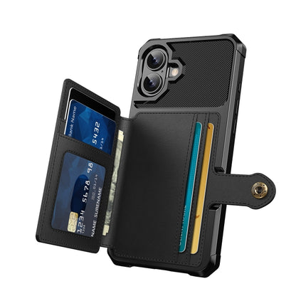 For iPhone 16 Magnetic Wallet Card Bag Leather Phone Case(Black) - iPhone 16 Cases by buy2fix | Online Shopping UK | buy2fix