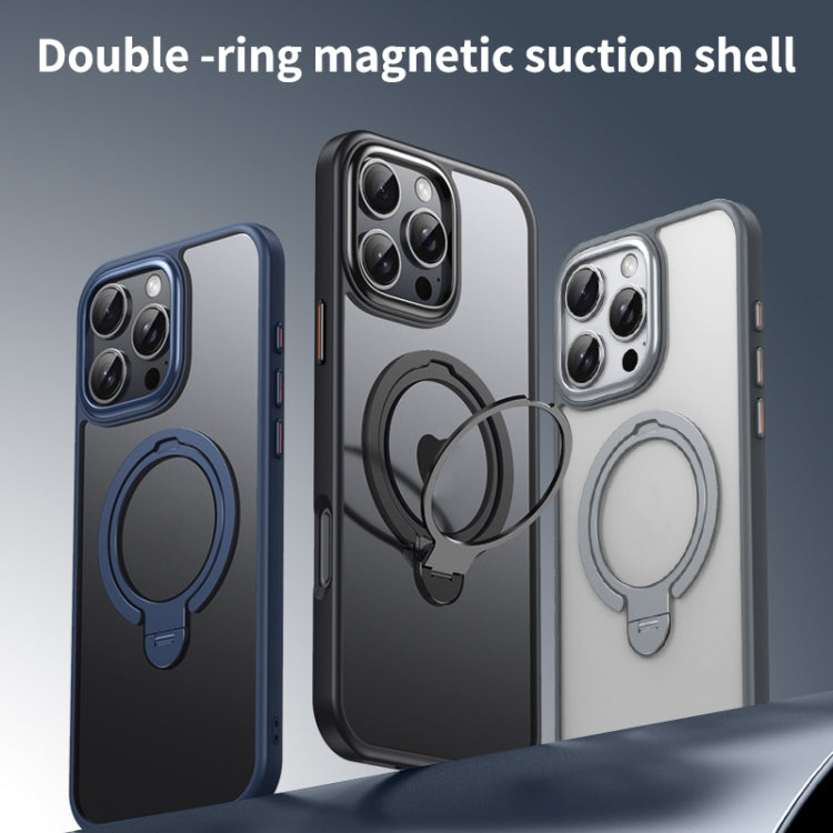 For iPhone 16 Pro Double Ring MagSafe Magnetic Holder Phone Case(Matte Grey) - iPhone 16 Pro Cases by buy2fix | Online Shopping UK | buy2fix