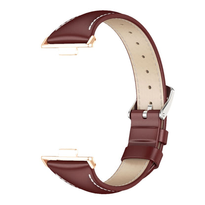 For Huawei Watch Fit3 MIJOBS Slim Genuine Leather Watch Band(Wine Red Rose Gold) - Watch Bands by MIJOBS | Online Shopping UK | buy2fix