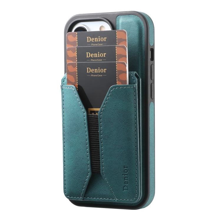 For iPhone 15 Pro Denior D18 Skin Feel Rotating Holder MagSafe Detachable Card Slot Phone Case(Blue) - iPhone 15 Pro Cases by Denior | Online Shopping UK | buy2fix