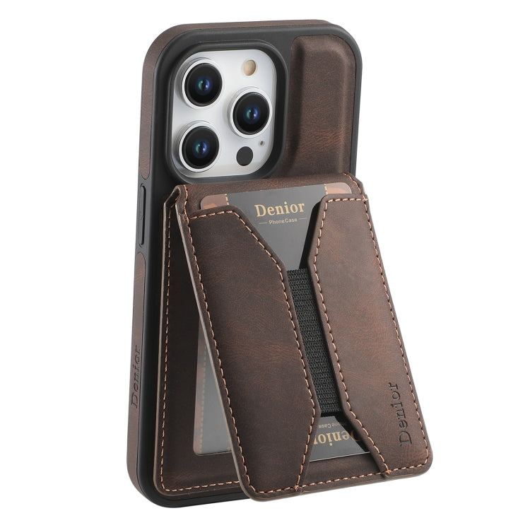 For iPhone 16 Pro Max Denior D18 Skin Feel Rotating Holder MagSafe Detachable Card Slot Phone Case(Brown) - iPhone 16 Pro Max Cases by Denior | Online Shopping UK | buy2fix