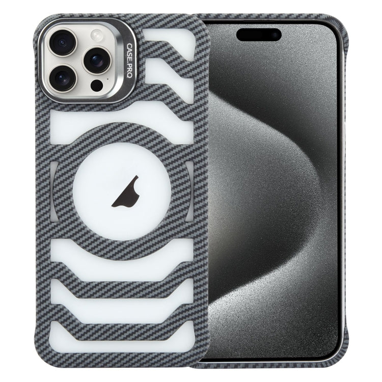 For iPhone 15 Pro Borderless Carbon Fiber Lens Protection Bracket MagSafe Phone Case(Grey) - iPhone 15 Pro Cases by buy2fix | Online Shopping UK | buy2fix