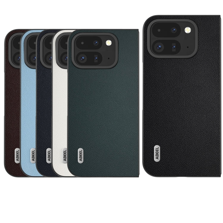 For Google Pixel 9 Pro Fold ABEEL Genuine Leather Elegant Black Edge Phone Case(Coffee) - Google Cases by buy2fix | Online Shopping UK | buy2fix