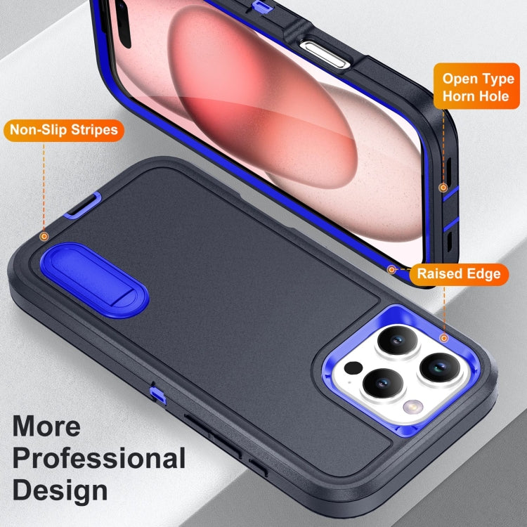 For iPhone 16 Pro Max Rugged PC + Silicone Phone Case with Holder(Dark Blue+Royal Blue) - iPhone 16 Pro Max Cases by buy2fix | Online Shopping UK | buy2fix