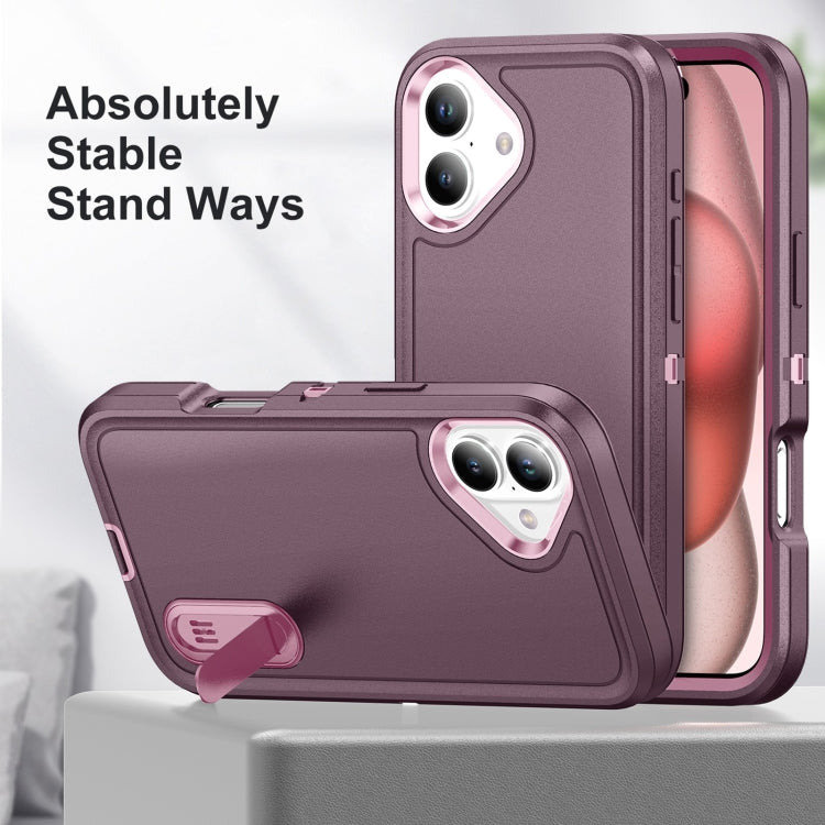 For iPhone 16 Plus Rugged PC + Silicone Phone Case with Holder(Purple+Pink) - iPhone 16 Plus Cases by buy2fix | Online Shopping UK | buy2fix