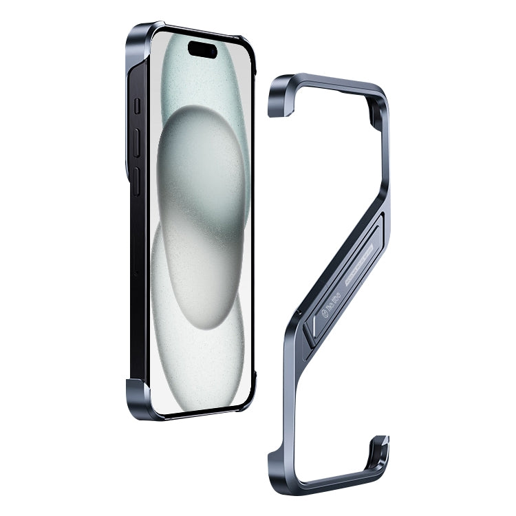 For iPhone 15 S-shaped Stand Frameless Metal Phone Case(Grey) - iPhone 15 Cases by buy2fix | Online Shopping UK | buy2fix