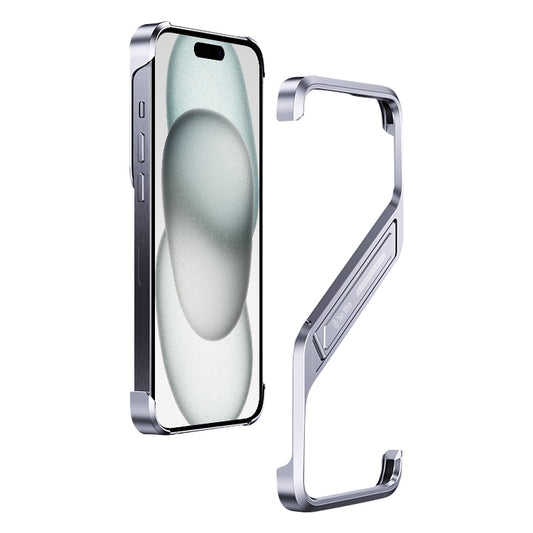 For iPhone 15 S-shaped Stand Frameless Metal Phone Case(Silver) - iPhone 15 Cases by buy2fix | Online Shopping UK | buy2fix