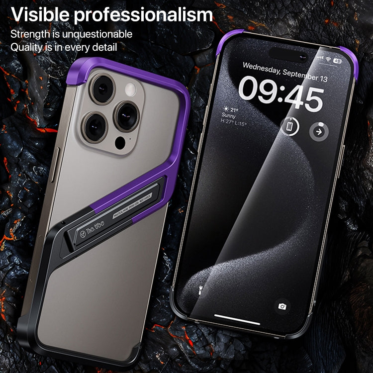 For iPhone 15 Pro Max S-shaped Stand Frameless Metal Phone Case(Black Purple) - iPhone 15 Pro Max Cases by buy2fix | Online Shopping UK | buy2fix