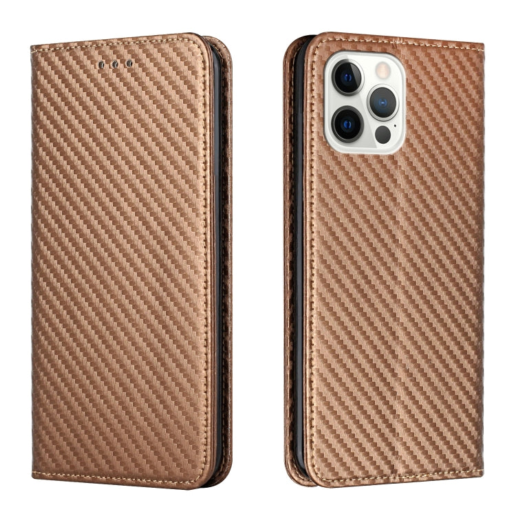 For iPhone 16 Pro Max Carbon Fiber Texture Magnetic Flip Leather Phone Case(Brown) - iPhone 16 Pro Max Cases by buy2fix | Online Shopping UK | buy2fix