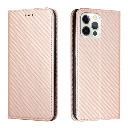 For iPhone 16 Pro Carbon Fiber Texture Magnetic Flip Leather Phone Case(Rose Gold) - iPhone 16 Pro Cases by buy2fix | Online Shopping UK | buy2fix