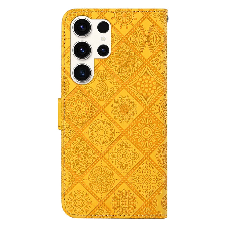 For Samsung Galaxy S25 Ultra 5G Ethnic Style Embossed Pattern Leather Phone Case(Yellow) - Galaxy S25 Ultra 5G Cases by buy2fix | Online Shopping UK | buy2fix