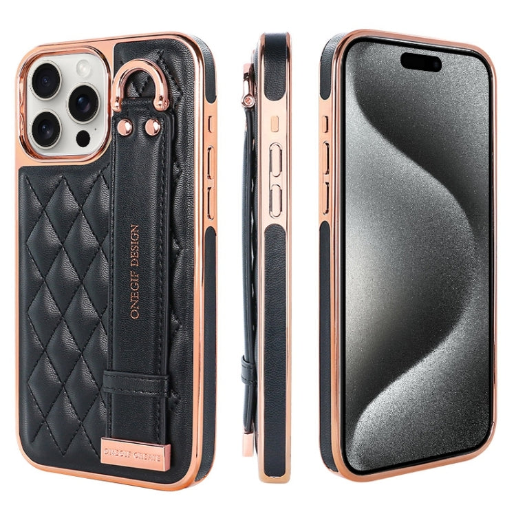 For iPhone 15 Pro Max VIETAO Rhombic Texture Wristband PU Phone Case(Black) - iPhone 15 Pro Max Cases by VIETAO | Online Shopping UK | buy2fix