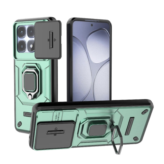 For Redmi K70 Ultra Global Sliding Camshield TPU + PC Shockproof Phone Case with Holder(Green) - Xiaomi Cases by buy2fix | Online Shopping UK | buy2fix