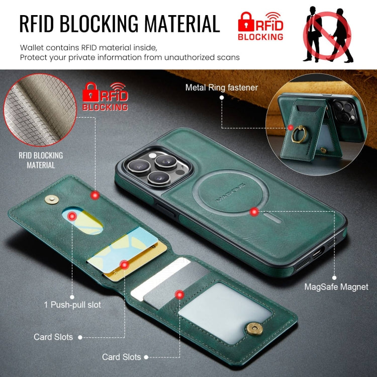 For iPhone 15 DG.MING K1 MagSafe Detachable Wallet RFID Back Cover Phone Case(Green) - iPhone 15 Cases by DG.MING | Online Shopping UK | buy2fix