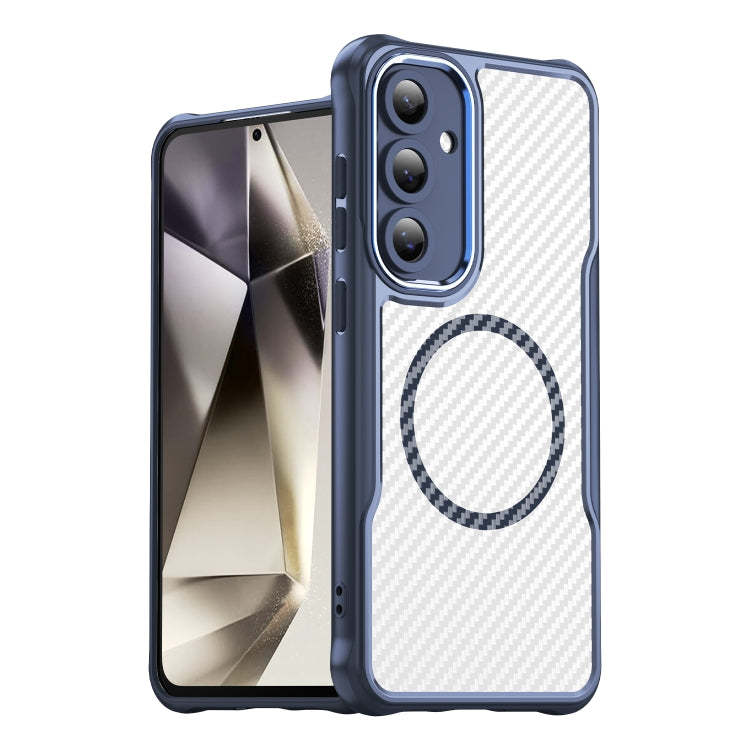 For Samsung Galaxy S24 FE 5G Carbon Fiber Texture MagSafe Translucent Phone Case(Blue) - Galaxy S24 FE 5G Cases by buy2fix | Online Shopping UK | buy2fix