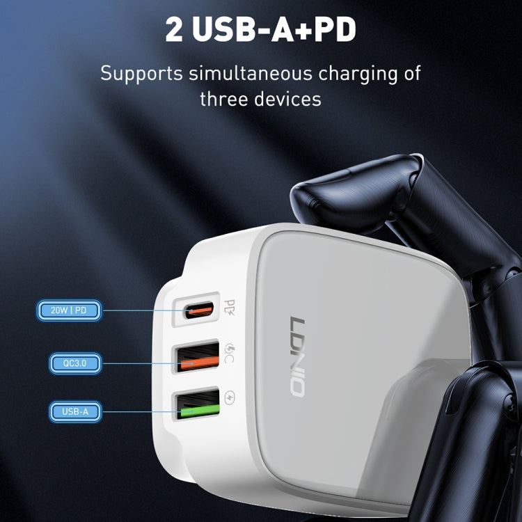 LDNIO Q334 32W Type-C + Dual USB Port Charger with 1m USB-C / Type-C to 8 Pin Data Cable, Plug Type:US Plug(Black) - USB Charger by LDNIO | Online Shopping UK | buy2fix