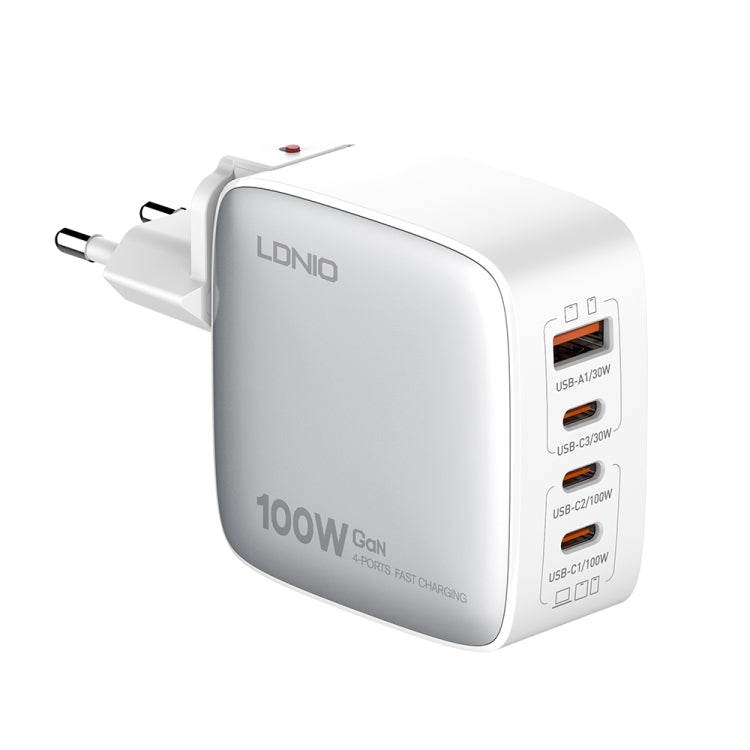 LDNIO Q408 100W GaN USB+3 USB-C / Type-C Interface Charger with 1m 100W USB-C / Type-C to USB-C / Type-C Data Cable, Plug Type:EU Plug(White) - USB Charger by LDNIO | Online Shopping UK | buy2fix