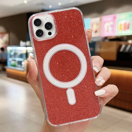 For iPhone 16 Pro Max Acrylic Transparent Glitter MagSafe Phone Case(Red) - iPhone 16 Pro Max Cases by buy2fix | Online Shopping UK | buy2fix