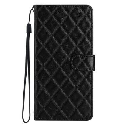 For iPhone 16 Rhombus Lattice Texture Leather Phone Case(Black) - iPhone 16 Cases by buy2fix | Online Shopping UK | buy2fix