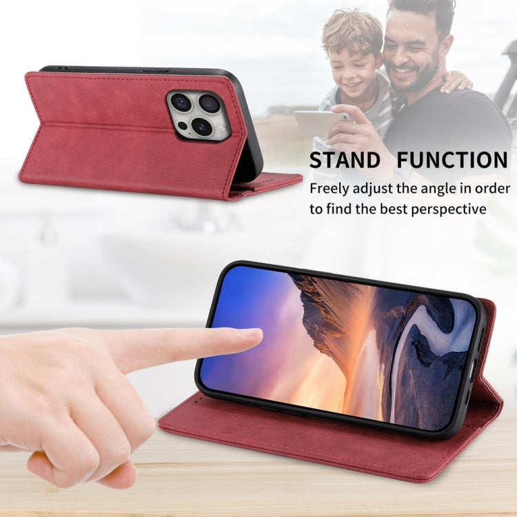 For iPhone 16 Pro Business Solid Color Magnetic RFID Leather Phone Case(Red) - iPhone 16 Pro Cases by buy2fix | Online Shopping UK | buy2fix