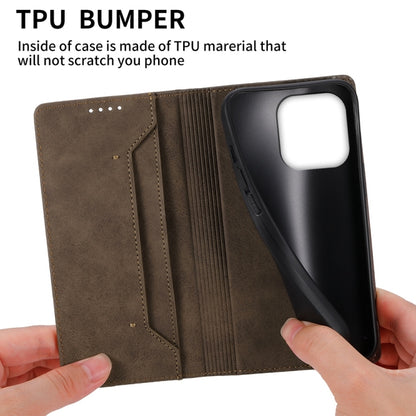 For iPhone 16 Pro Business Solid Color Magnetic RFID Leather Phone Case(Brown) - iPhone 16 Pro Cases by buy2fix | Online Shopping UK | buy2fix