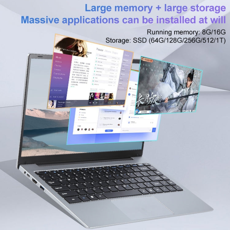 14 inch Windows 11 Laptop, 16GB+128GB, Gen 5th Intel Core i7 CPU, 180 Degree Rotation Axis(Silver) - Others by buy2fix | Online Shopping UK | buy2fix