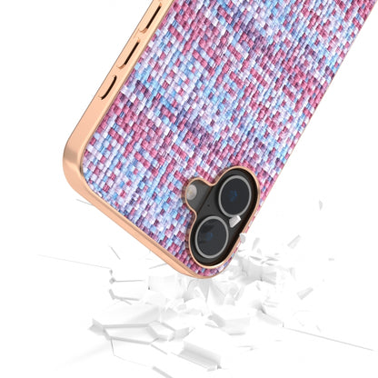 For iPhone 16 Plus Electroplated Frame Color Lattice Texture PU Phone Case(Purple) - iPhone 16 Plus Cases by buy2fix | Online Shopping UK | buy2fix