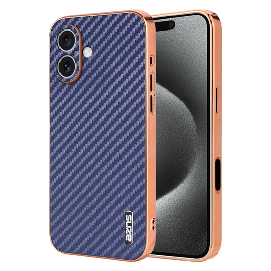 For iPhone 16 Plus AZNS Electroplated Edge Carbon Fiber Texture Phone Case(Blue) - iPhone 16 Plus Cases by AZNS | Online Shopping UK | buy2fix