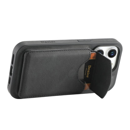 For iPhone 15 Pro Denior D20 Skin Feel MagSafe Holder Detachable Card Slot Phone Case(Black) - iPhone 15 Pro Cases by Denior | Online Shopping UK | buy2fix