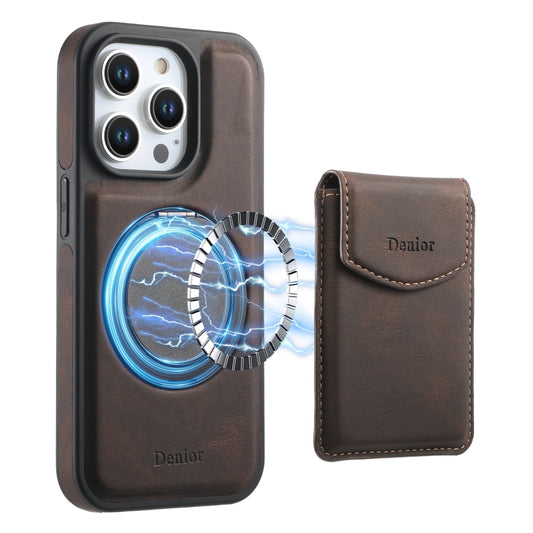 For iPhone 13 Pro Max Denior D20 Skin Feel MagSafe Holder Detachable Card Slot Phone Case(Brown) - iPhone 13 Pro Max Cases by Denior | Online Shopping UK | buy2fix