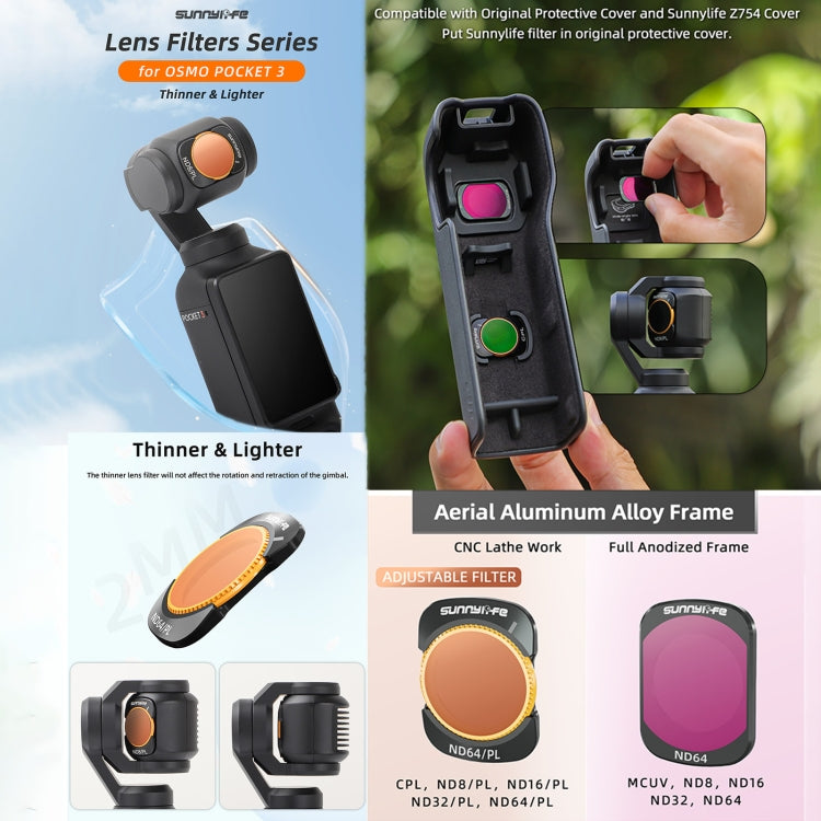 For DJI Osmo Pocket 3 Sunnylife Camera Lens Magnetic Metal Filter, No Impact On Gimbal Reset, Filter:4 in 1 ND8-64 - Lens Accessories by Sunnylife | Online Shopping UK | buy2fix