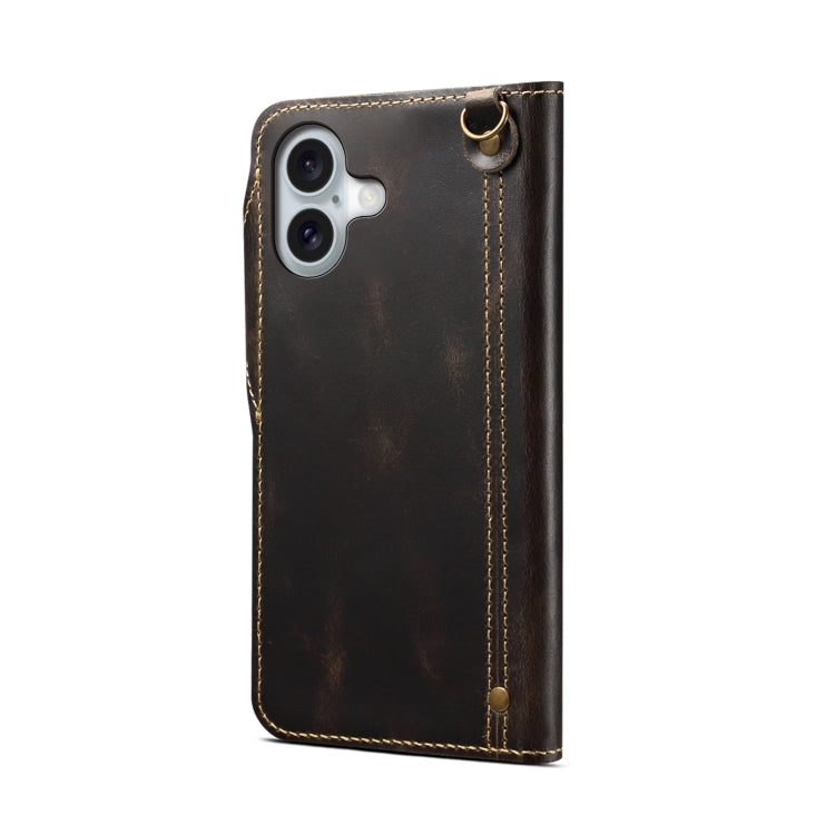 For iPhone 16 Plus Denior B01 Oil Wax Cowhide Magnetic Button Genuine Leather Case(Black) - iPhone 16 Plus Cases by Denior | Online Shopping UK | buy2fix