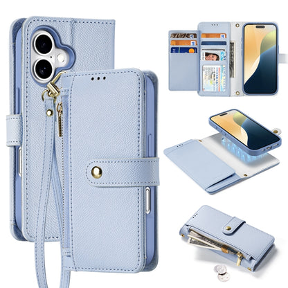 For iPhone 16 Plus DUX DUCIS Lawa Series Zipper Wallet Phone Case with Lanyard(Light Blue) - iPhone 16 Plus Cases by DUX DUCIS | Online Shopping UK | buy2fix