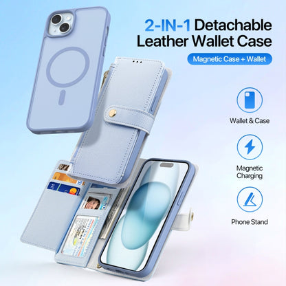 For iPhone 15 DUX DUCIS Lawa Series 2 in 1 Wallet Zipper Detachable MagSafe Phone Case with Lanyard(Light Blue) - iPhone 15 Cases by DUX DUCIS | Online Shopping UK | buy2fix