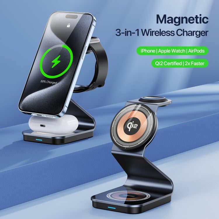 DUZZONA W21 Qi2 15W 3 in 1 Magnetic Wireless Charger Stand(Black) - Wireless Charger by DUZZONA | Online Shopping UK | buy2fix