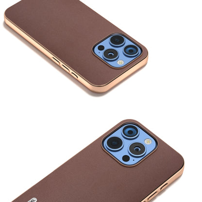 For iPhone 16 Pro Max ABEEL Electroplating Frame Genuine Leather Xiaoya Series Phone Case(Coffee) - iPhone 16 Pro Max Cases by buy2fix | Online Shopping UK | buy2fix