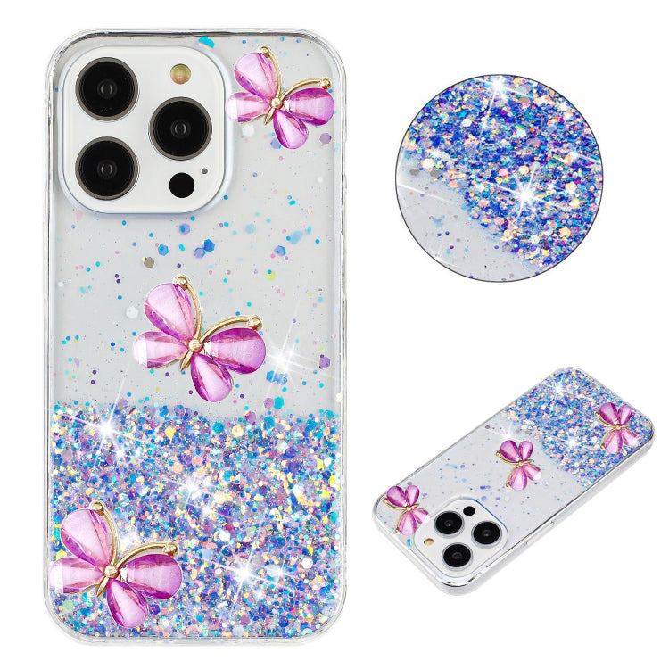 For iPhone 16 Pro Luminous Starry Sky Glitter Butterfly TPU Phone Case(Purple) - iPhone 16 Pro Cases by buy2fix | Online Shopping UK | buy2fix