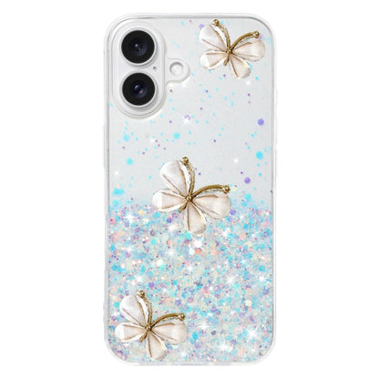 For iPhone 16 Luminous Starry Sky Glitter Butterfly TPU Phone Case(White) - iPhone 16 Cases by buy2fix | Online Shopping UK | buy2fix