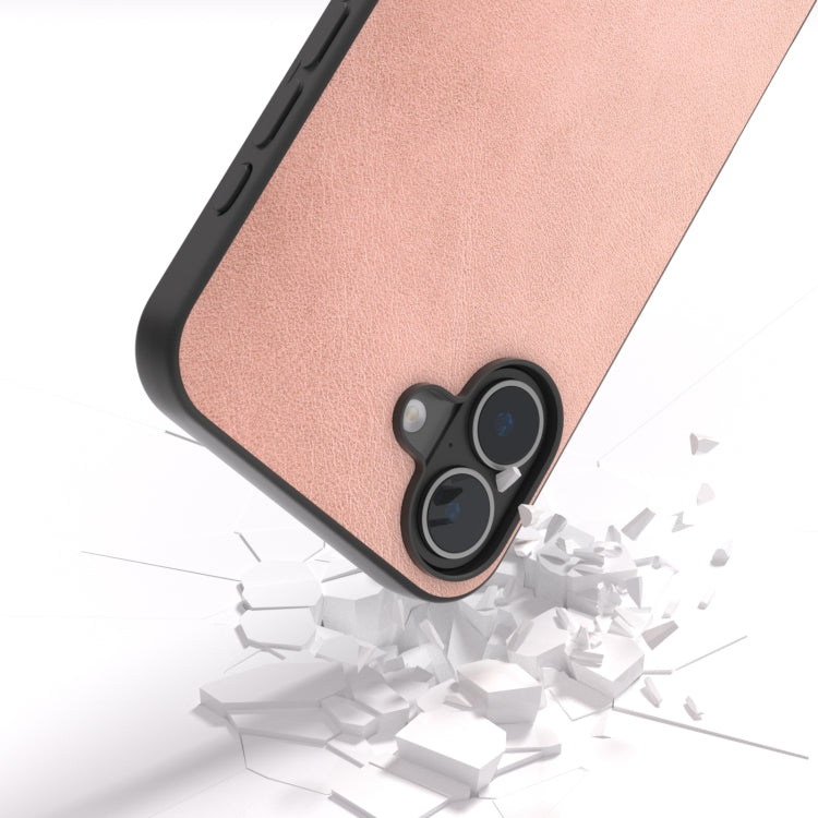 For iPhone 16 Plus Black Frame Two-color Calf Texture PU Phone Case(Pink) - iPhone 16 Plus Cases by buy2fix | Online Shopping UK | buy2fix