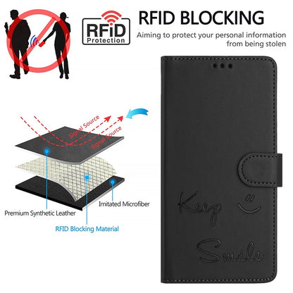 For iPhone 16 Pro Max Smile Embossing RFID Leather Phone Case(Black) - iPhone 16 Pro Max Cases by buy2fix | Online Shopping UK | buy2fix