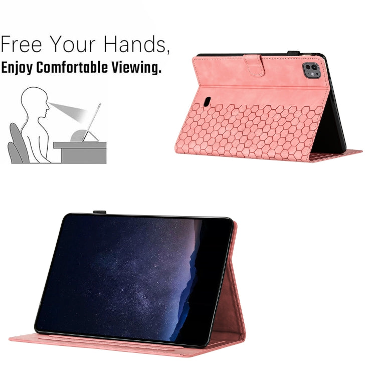 For iPad Pro 11 2024 / Air 10.9 2022 Honeycomb Embossed Leather Smart Tablet Case(Pink) - iPad Pro 11 2024 Cases by buy2fix | Online Shopping UK | buy2fix